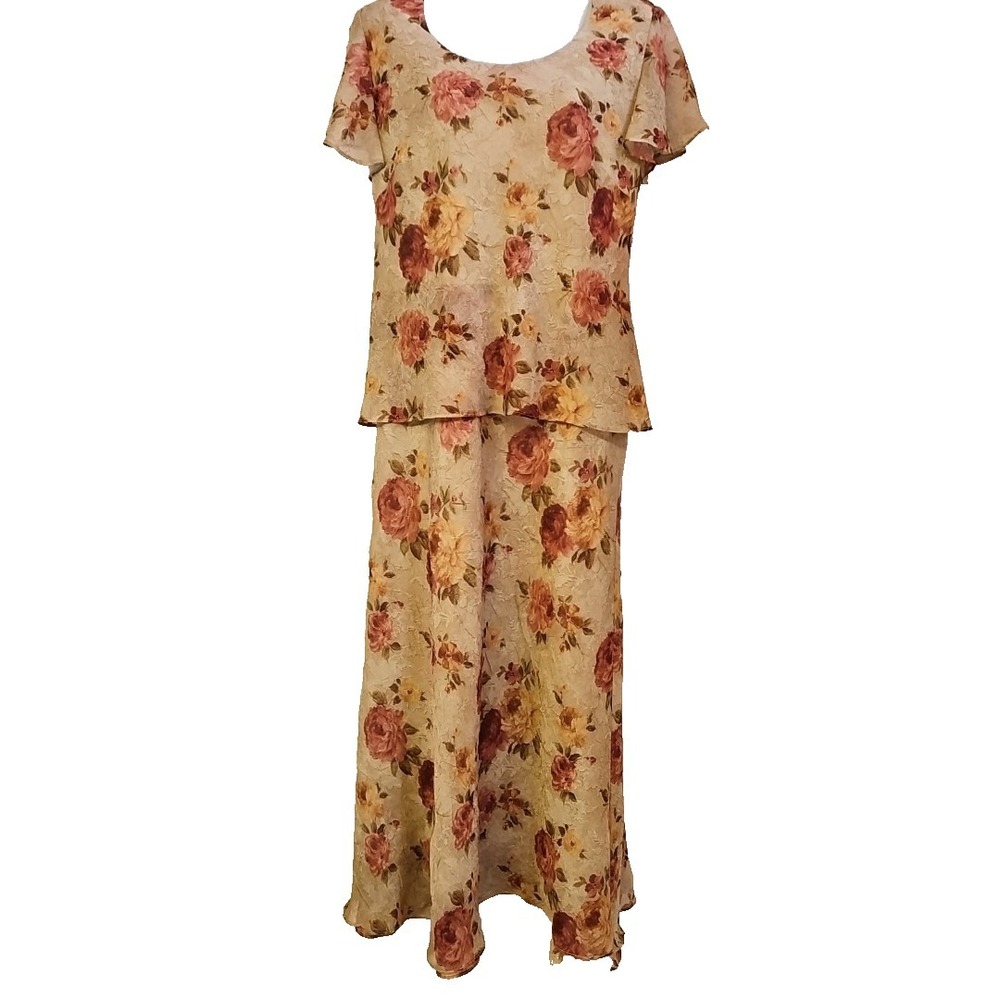 Vtg Miss Dorby Floral Maxi Layered Dress Size 10 Cottagecore Teacher Grandmacore